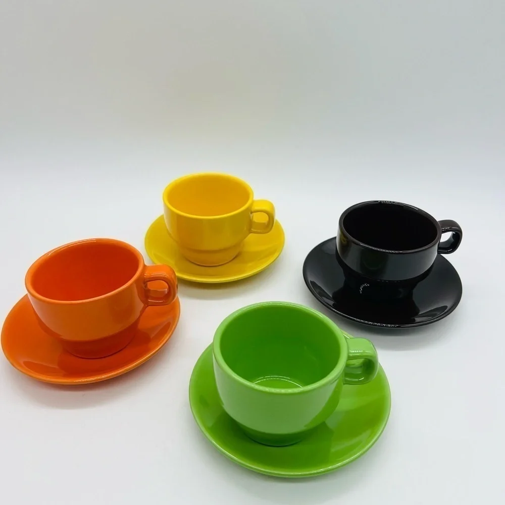 PIER 1 SET OF 4 COLORFUL MINIATURE EXPRESSO FLOWER POT STYLE MUGS